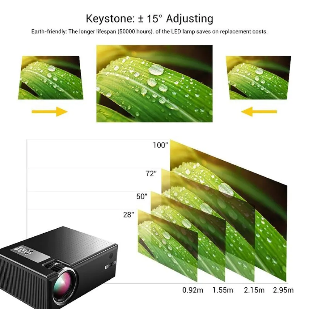 1800 Lumens HD WiFi Smart Projector | HDMI / USB / VGA / AV | Black