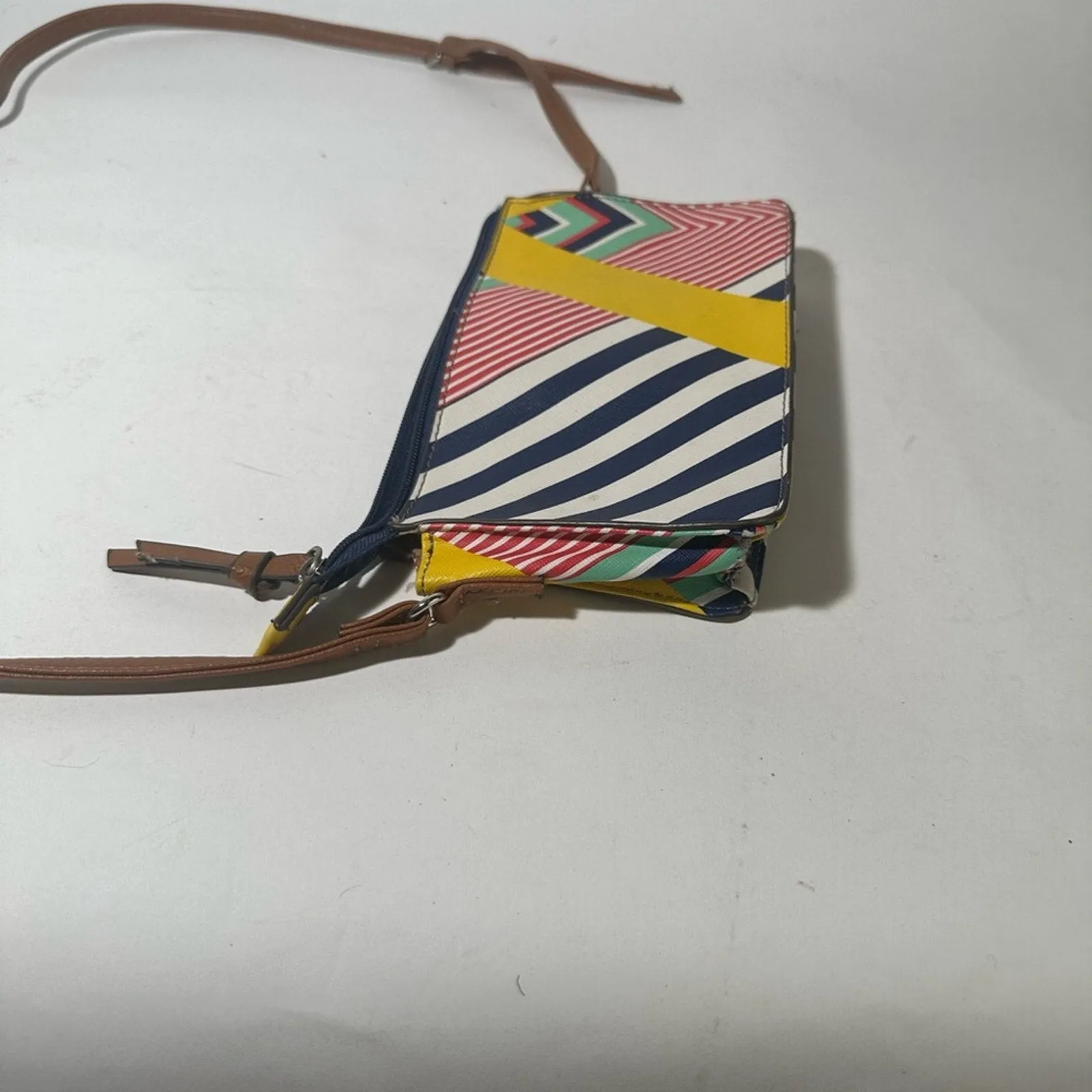 Blue and Yellow Artistic Crossbody Bag with Geometric Design