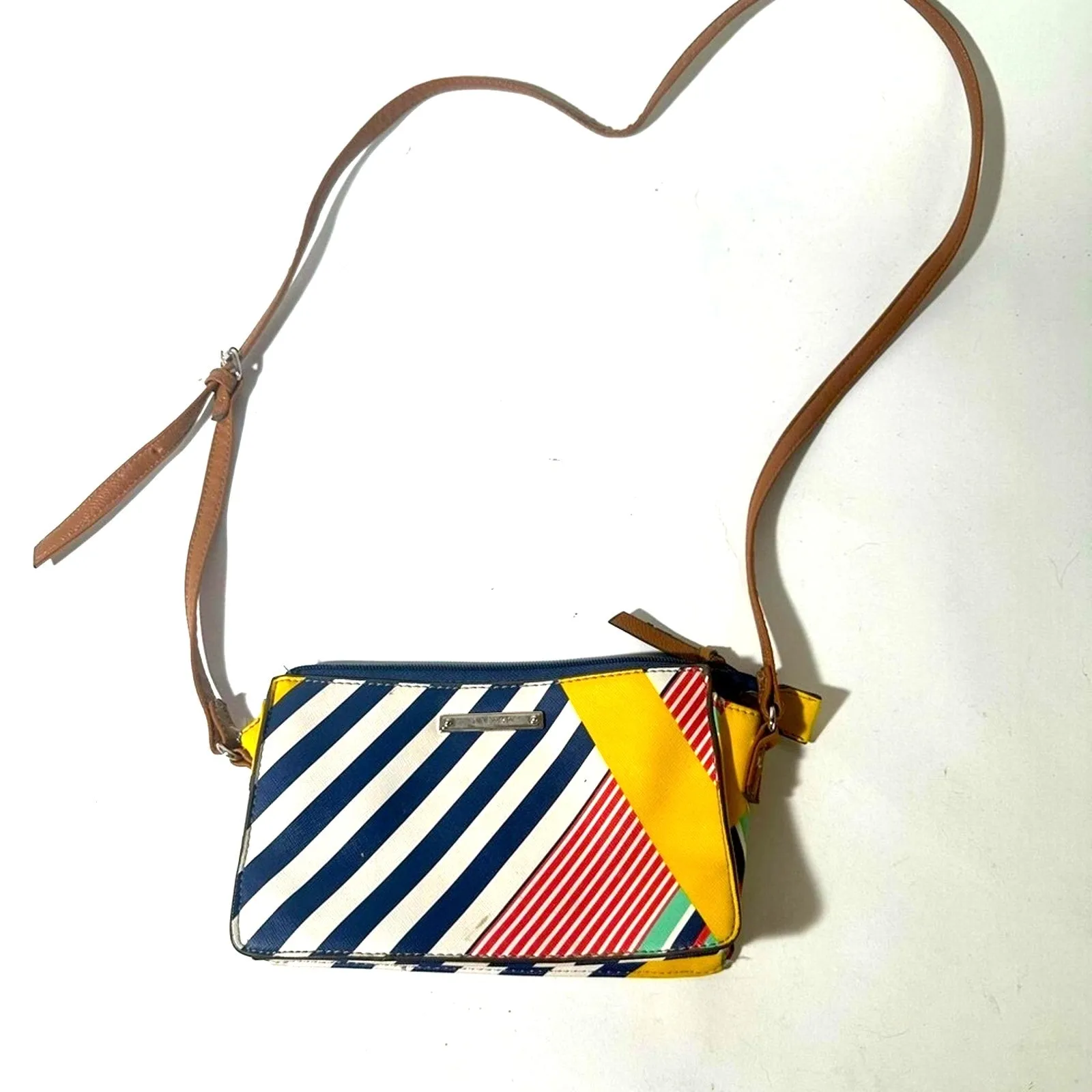 Blue and Yellow Artistic Crossbody Bag with Geometric Design