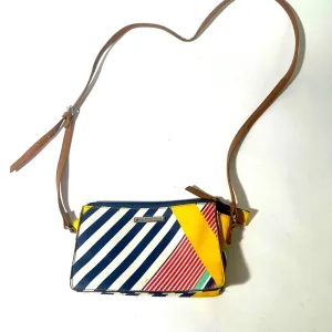 Blue and Yellow Artistic Crossbody Bag with Geometric Design