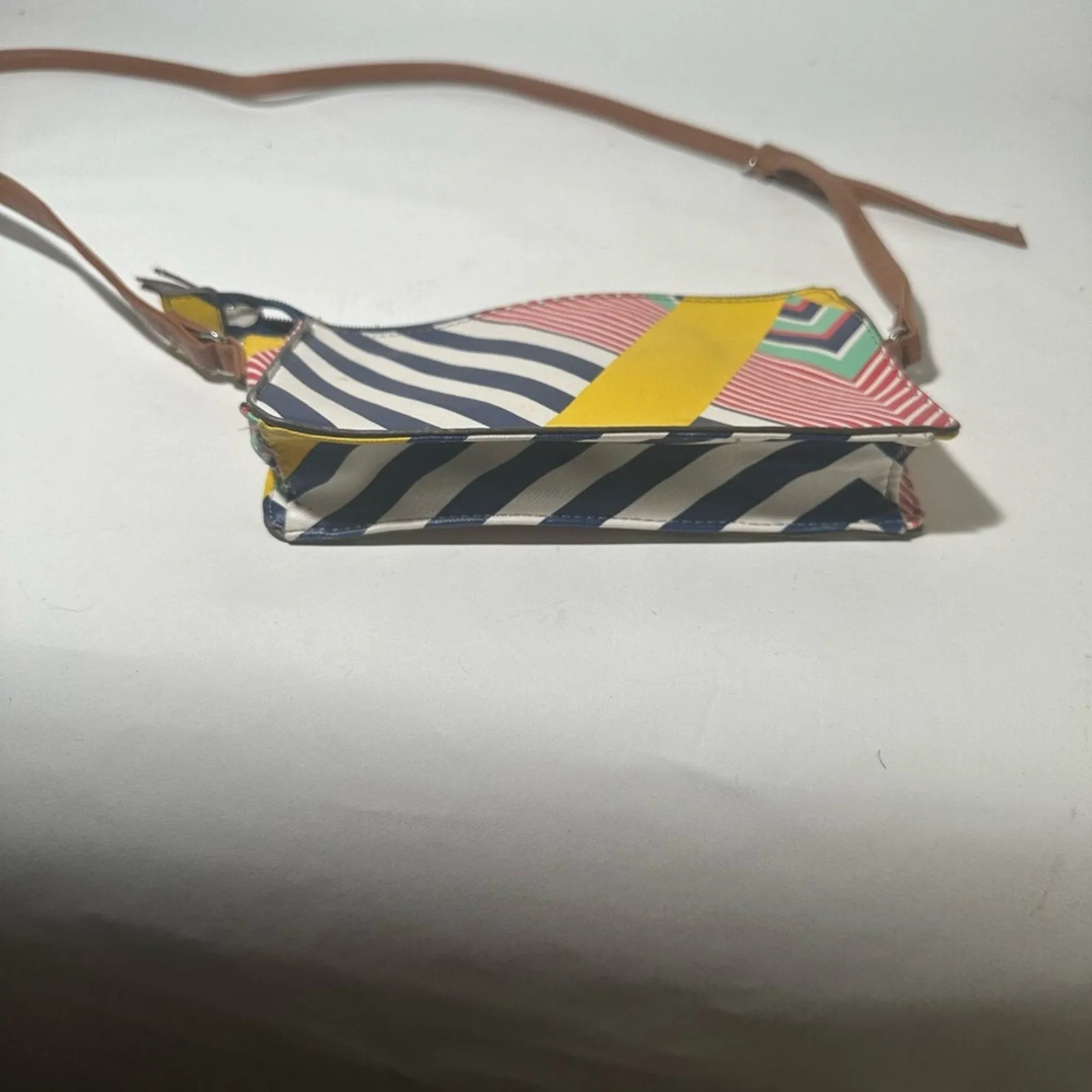 Blue and Yellow Artistic Crossbody Bag with Geometric Design