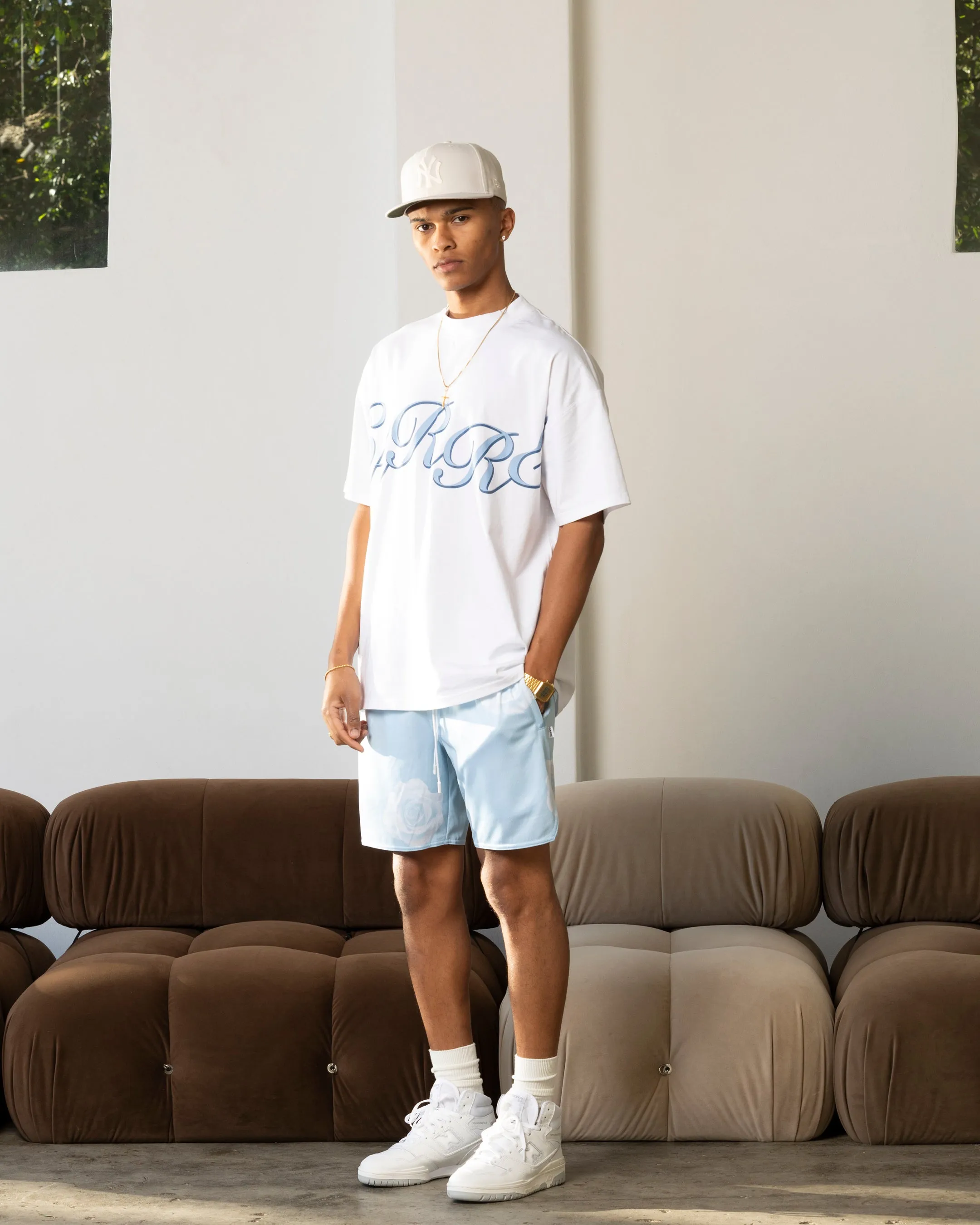 Carre Rose Bunch Mesh Shorts Light Blue