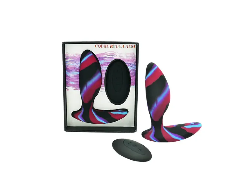 Colourful Camo IDYLIC Remote Control Butt Plug Blue