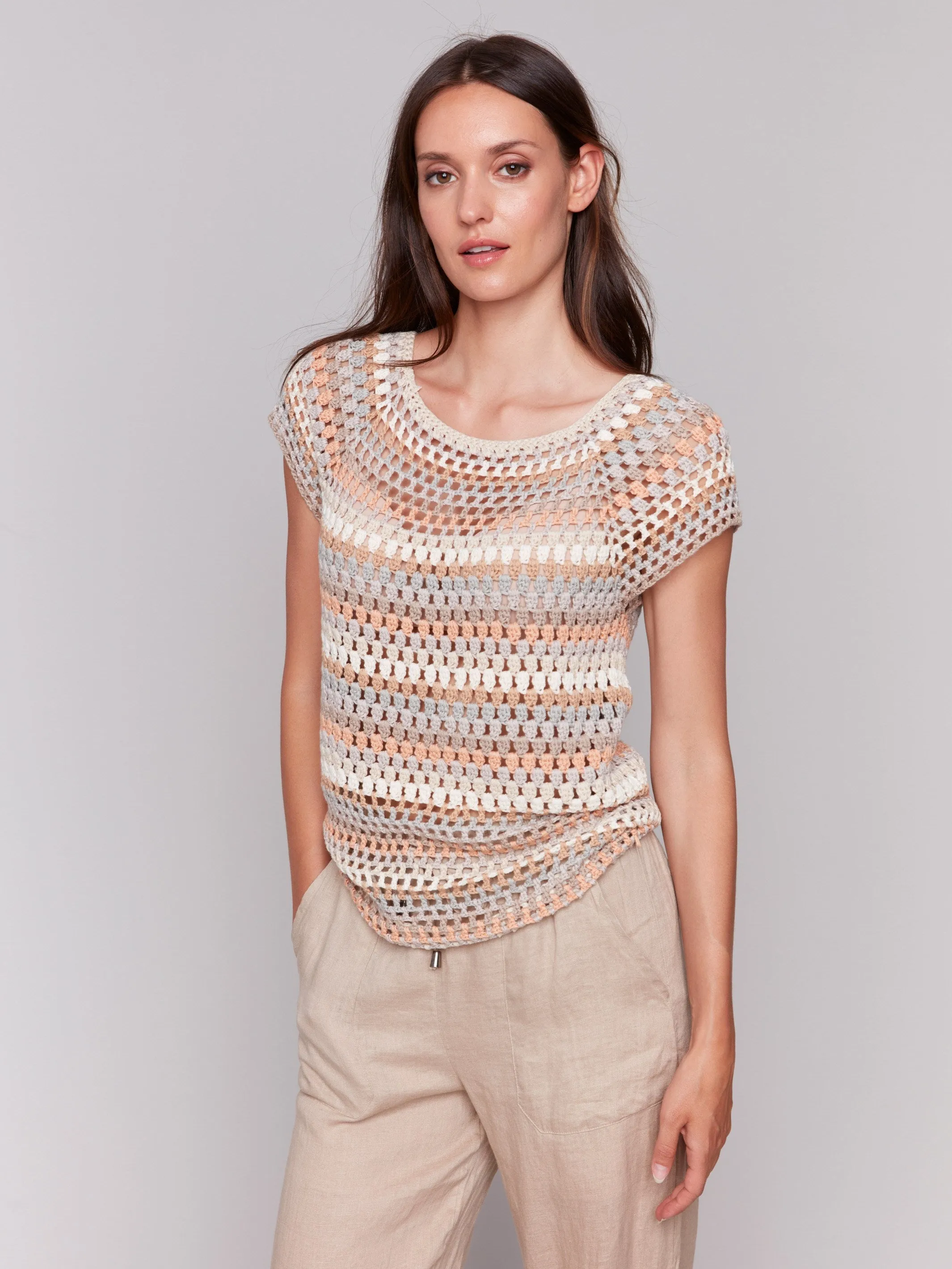 Crochet Cap Sleeve Top - Pebble