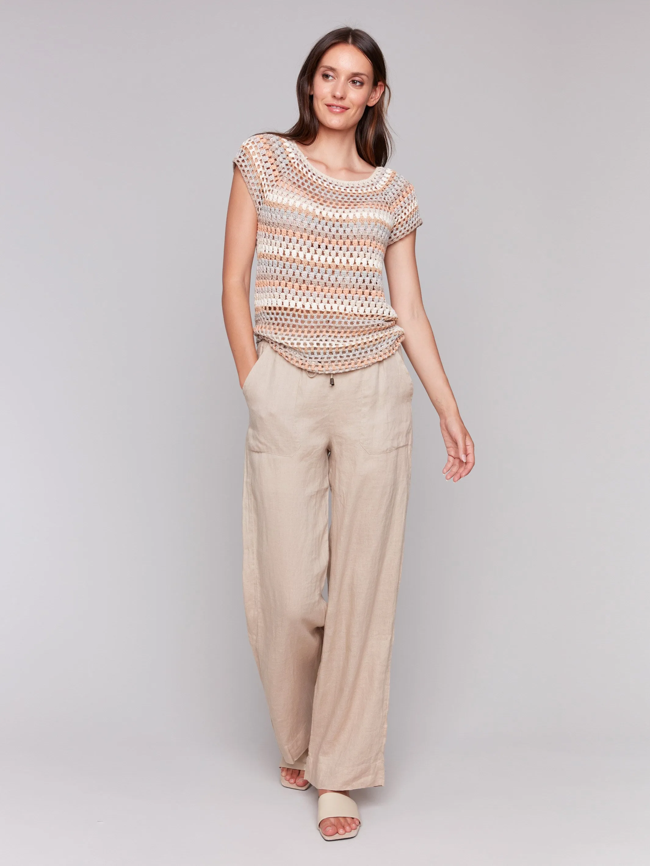 Crochet Cap Sleeve Top - Pebble