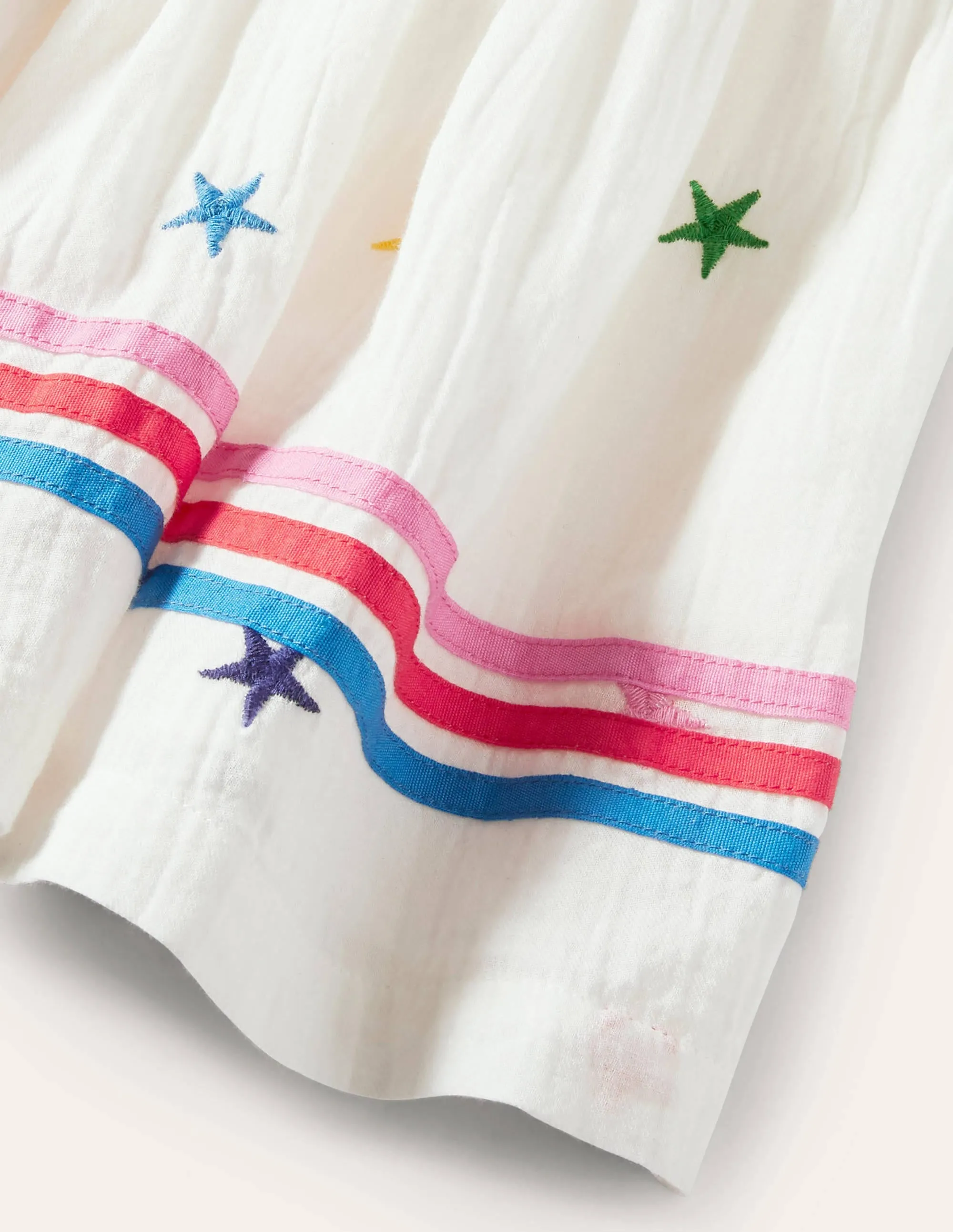 Embroidered Woven Dress-Ivory Stars