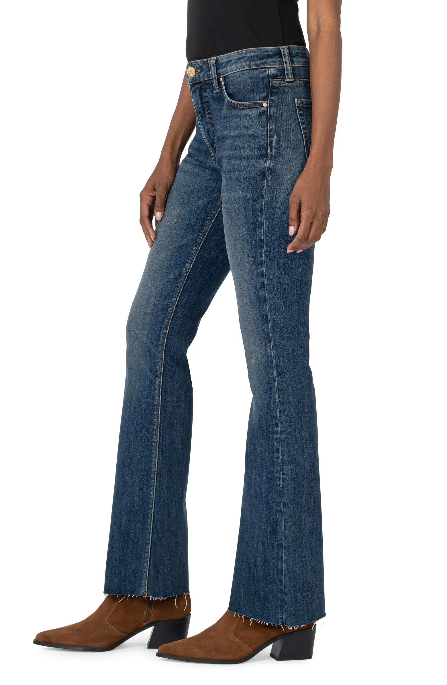 Kut From The Kloth Stella High Rise Fab Ab Flare With Raw Hem In Decent