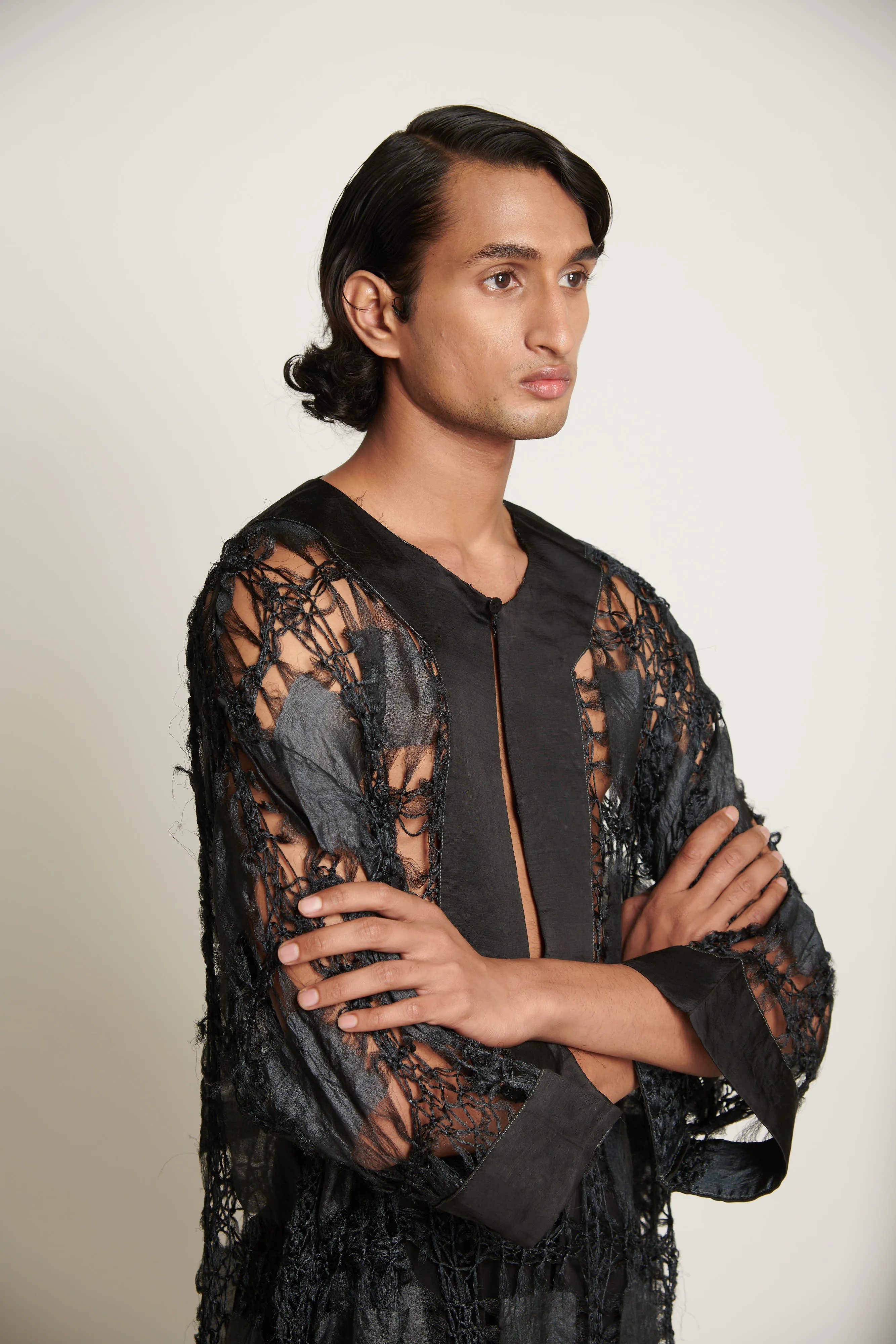 Onyx Geometric Woven Mesh Kurta with Pants