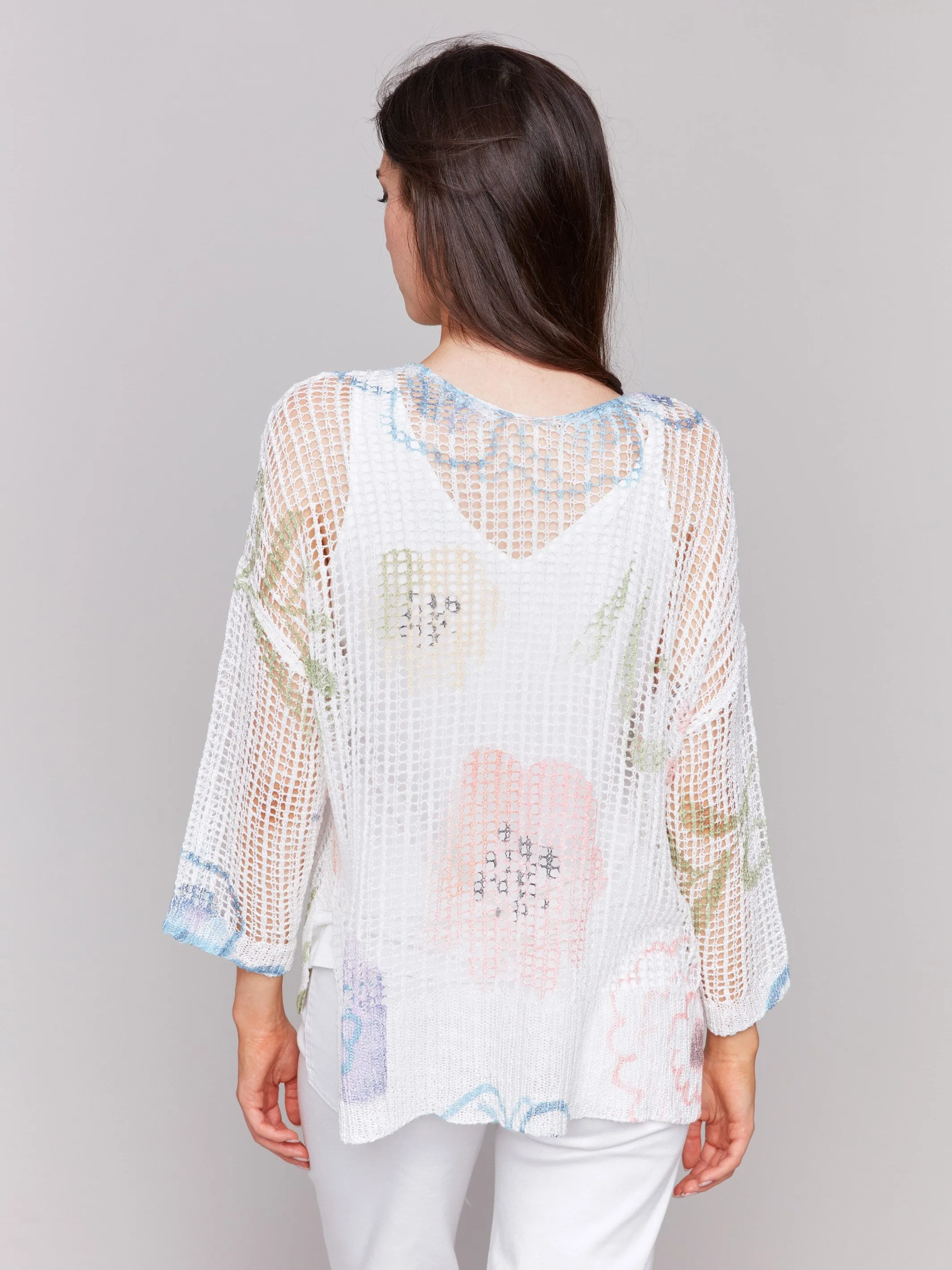 Printed Fishnet Crochet Sweater - Watercolor