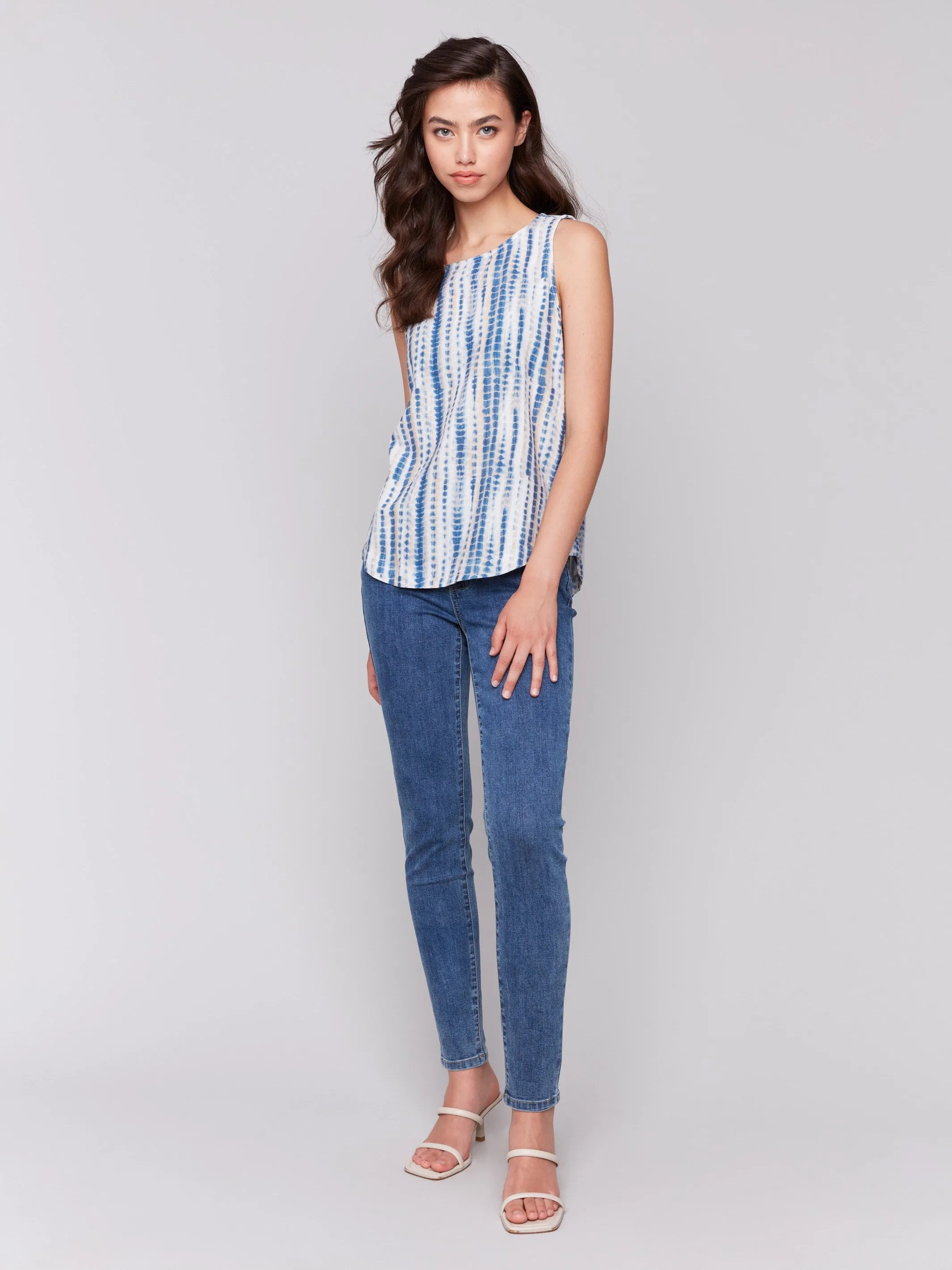 Printed Sleeveless Top with Rounded Hem - Beach