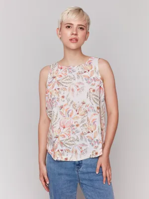 Printed Sleeveless Top with Rounded Hem - Tropical