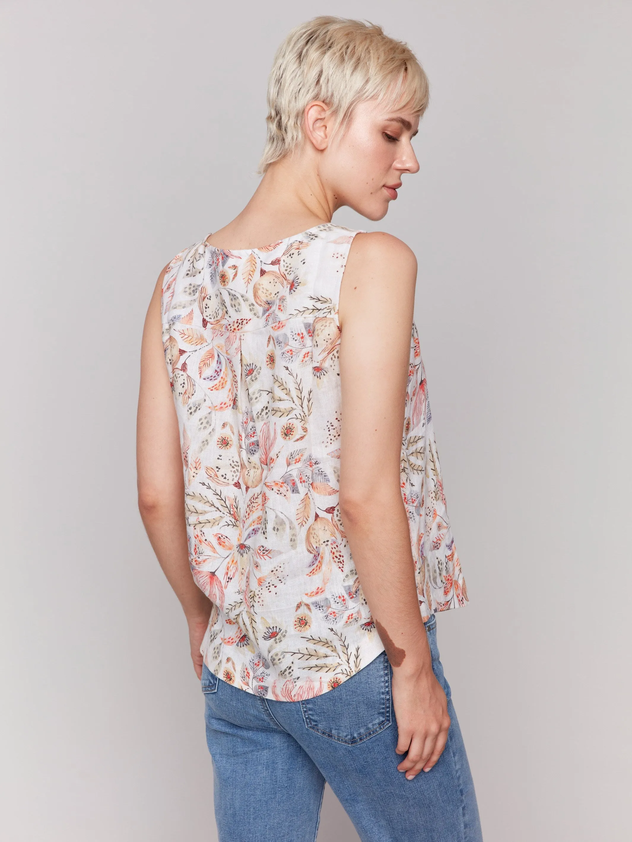 Printed Sleeveless Top with Rounded Hem - Tropical