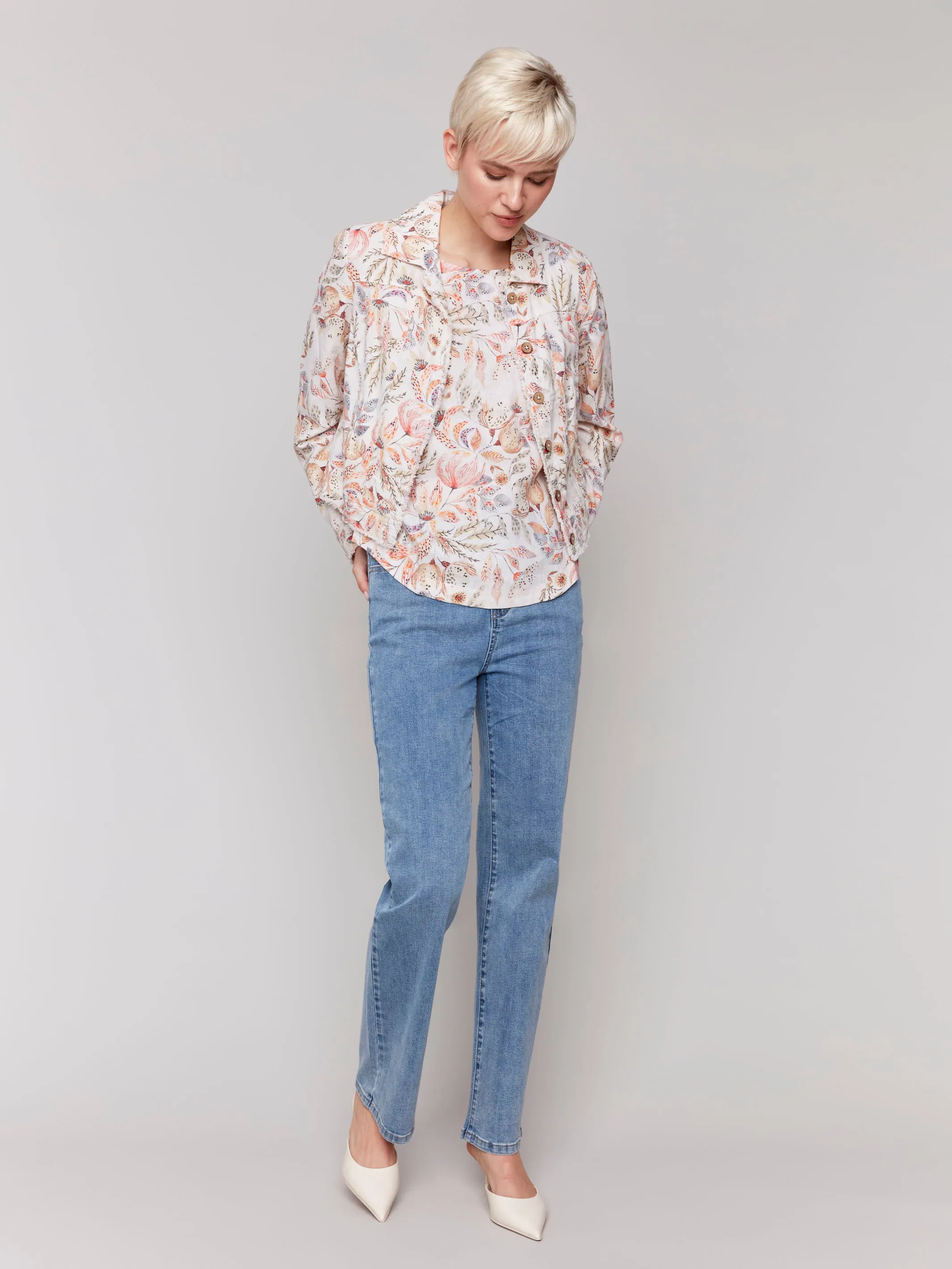 Printed Sleeveless Top with Rounded Hem - Tropical