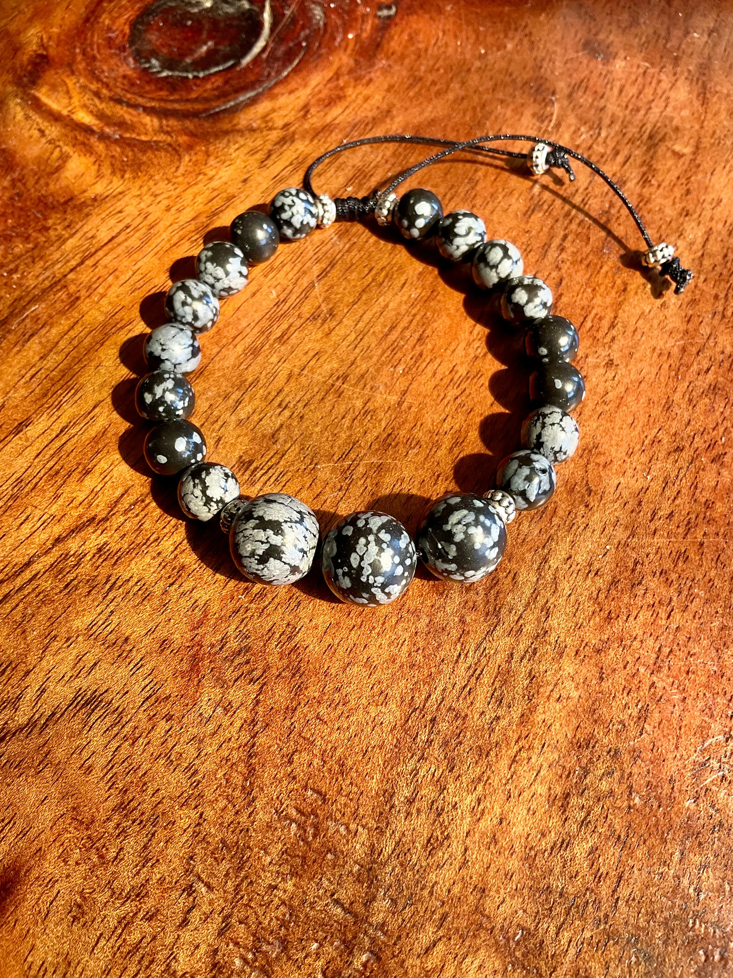 Snowflake Obsidian Adjustable Bracelet