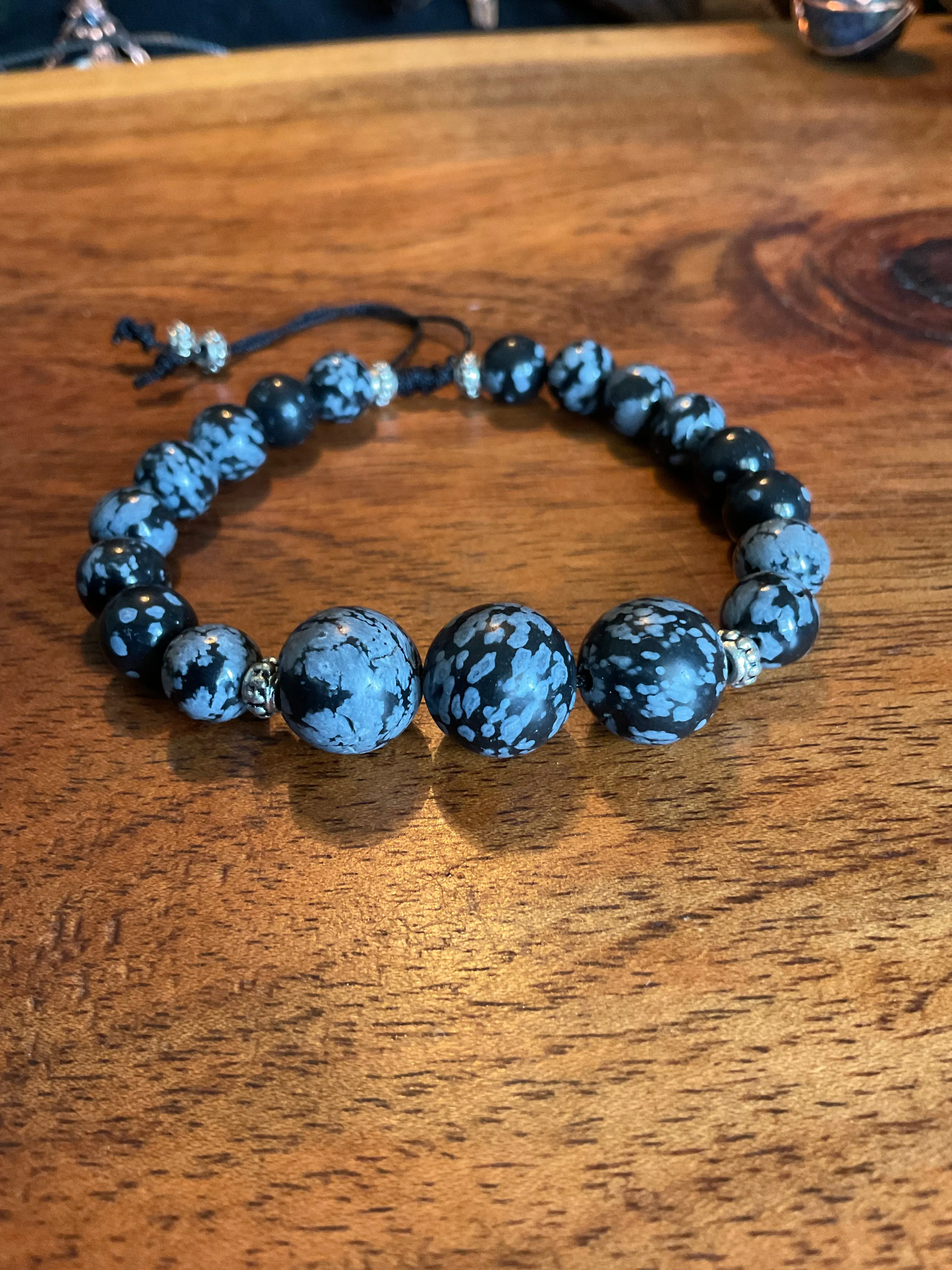 Snowflake Obsidian Adjustable Bracelet