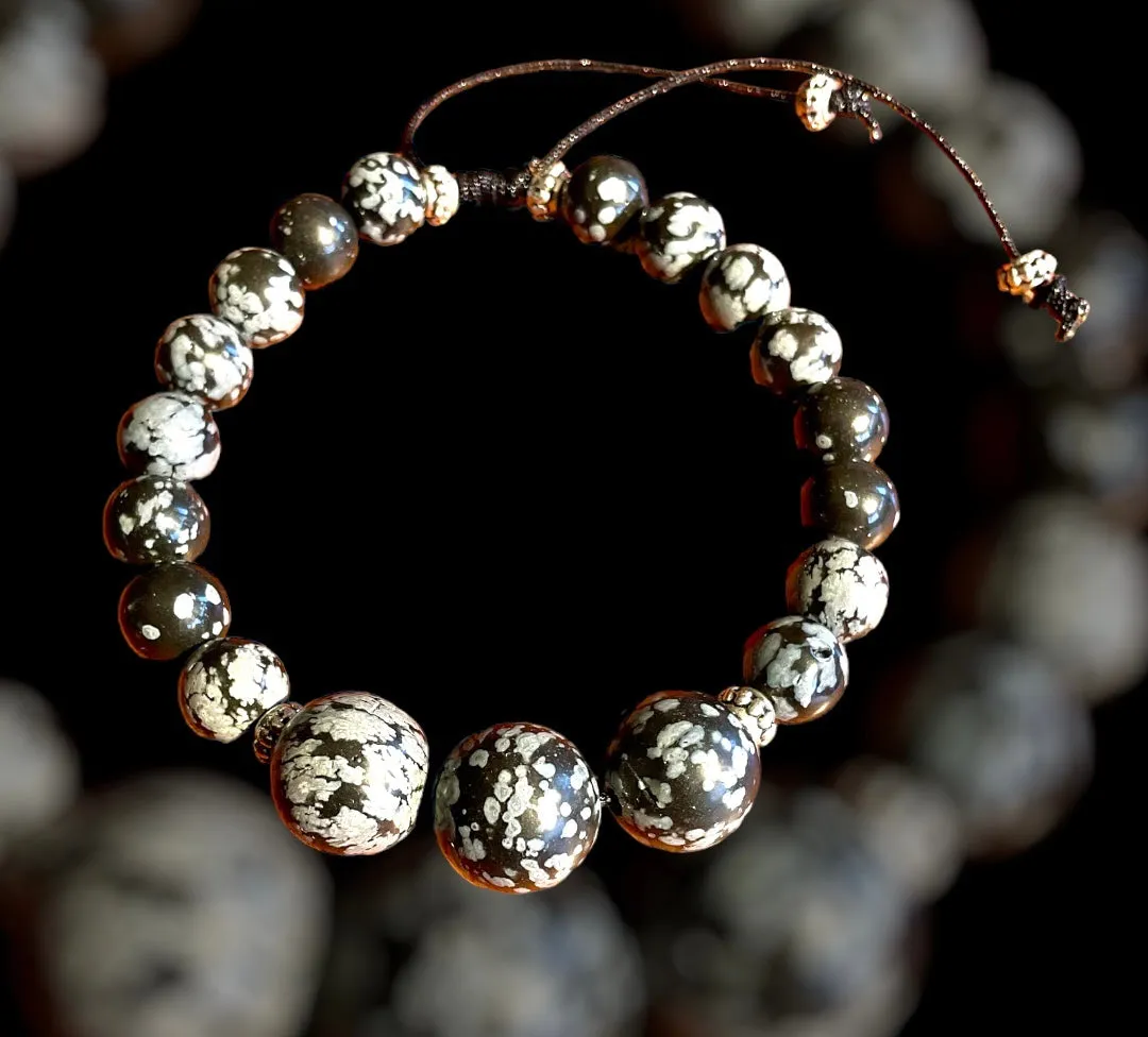 Snowflake Obsidian Adjustable Bracelet