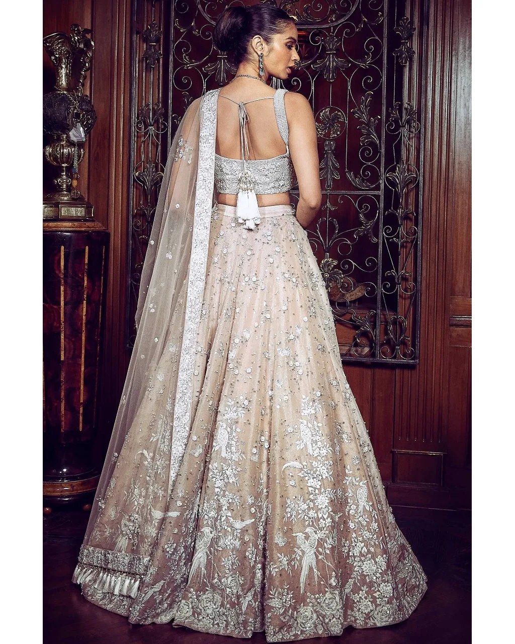 The Contemporary Parsi Aged Peach Lehenga Set