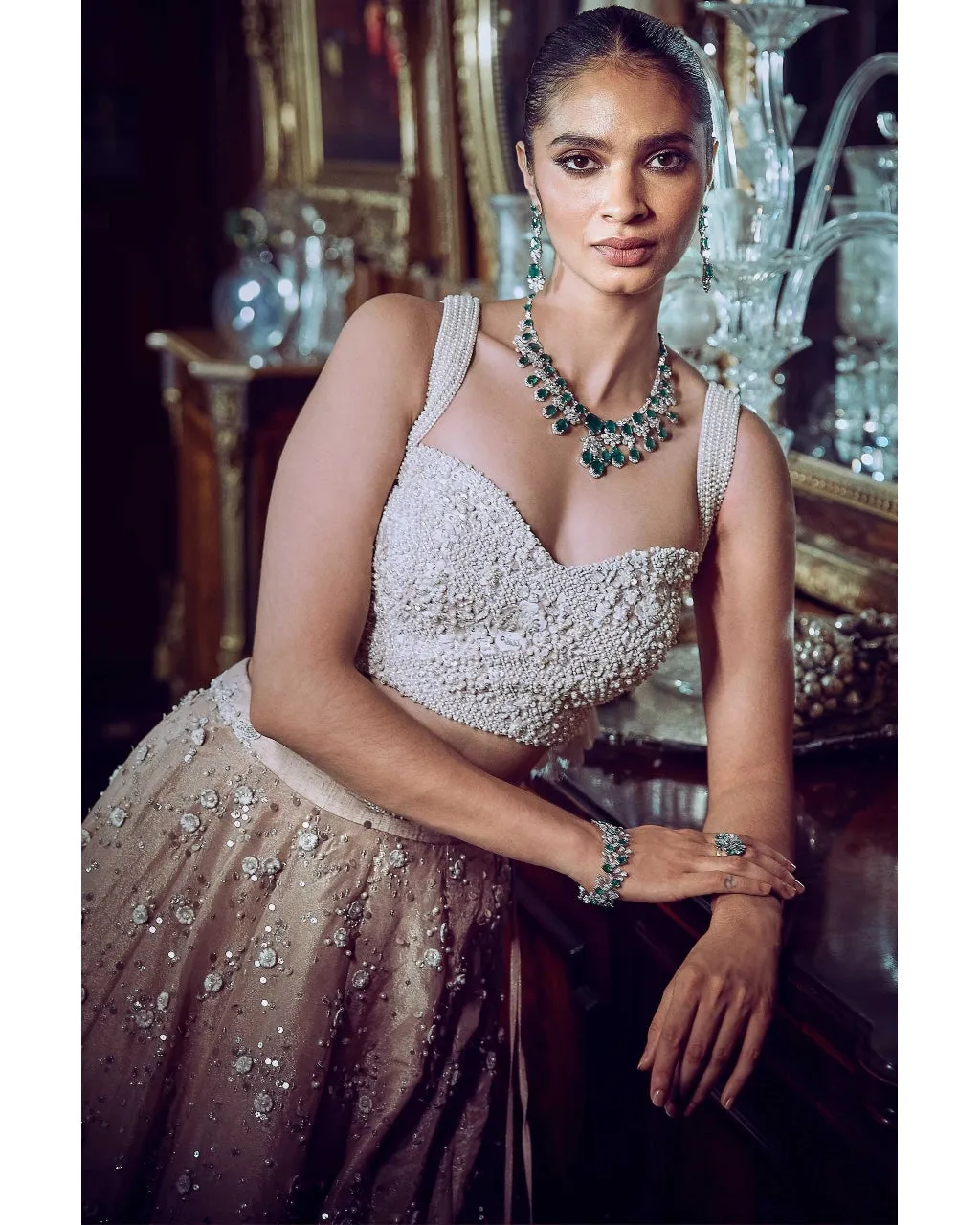 The Contemporary Parsi Aged Peach Lehenga Set