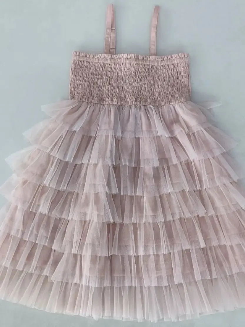 Tulle Tiered Ruffle Dress Light Pink