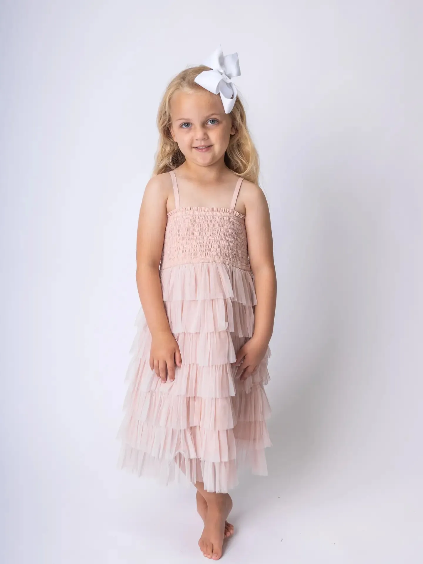 Tulle Tiered Ruffle Dress Light Pink