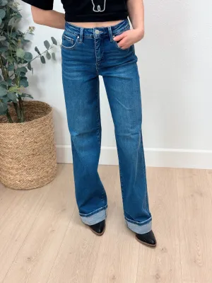 Tummy Control Wide Leg Cuffed - Dark