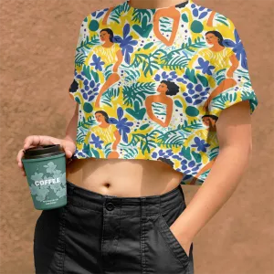 Yellow Reverie Artistic Abstraction Print Crop Top