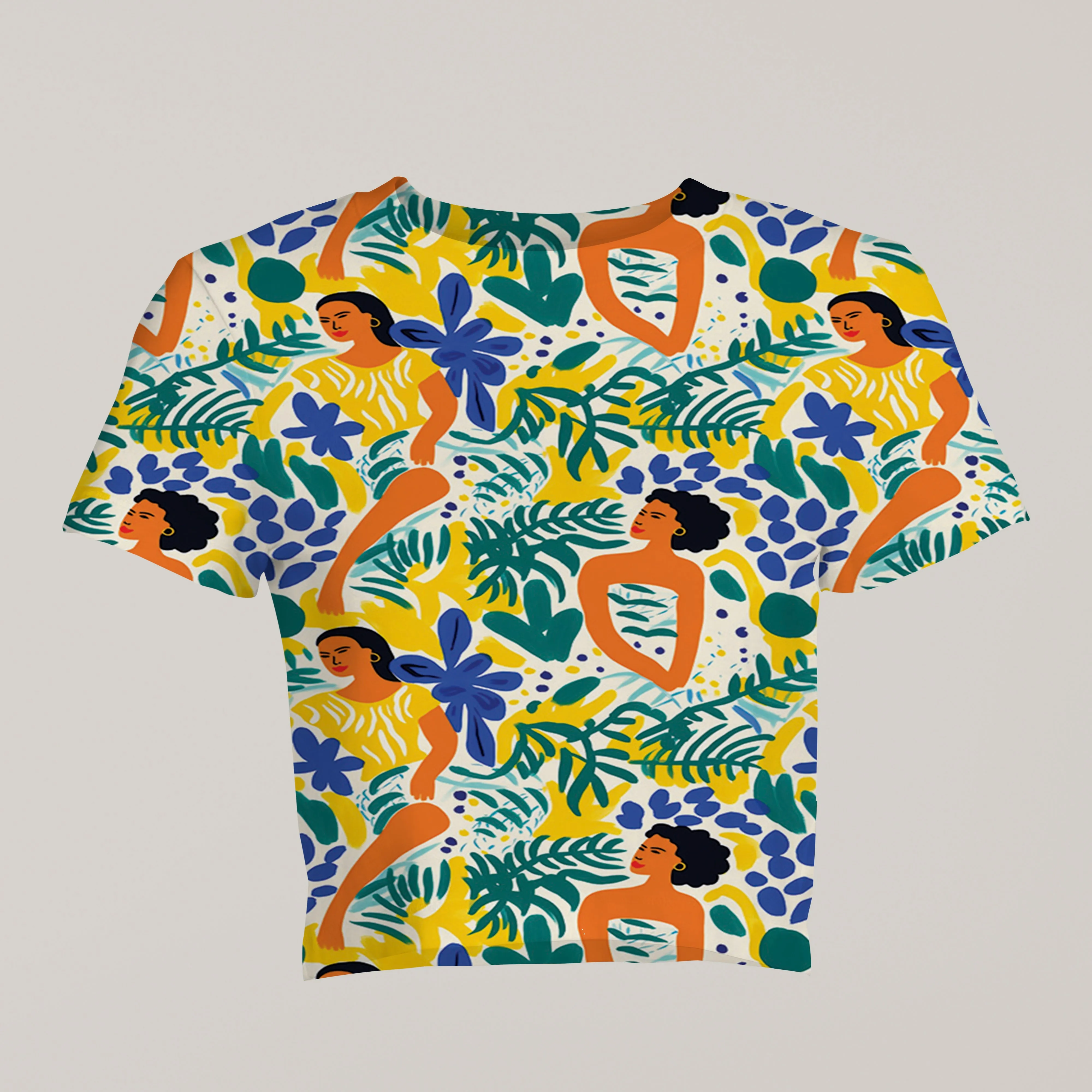 Yellow Reverie Artistic Abstraction Print Crop Top